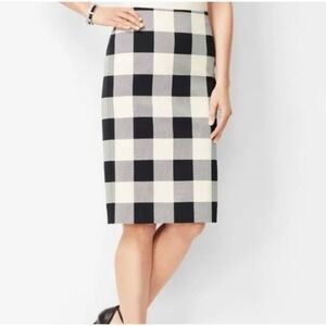 Talbots Buffalo Plaid Stretch Preppy Pencil Skirt Women's Size 18 Black & Cream